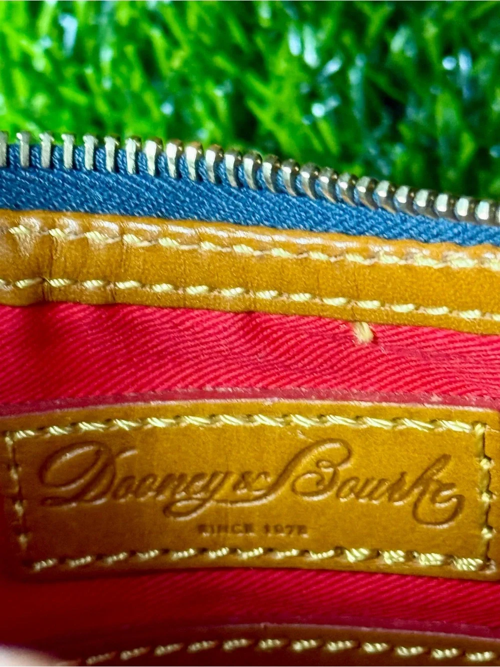 Dooney & Bourke Navy Blue & Gold 1975 Monogram Coated Canvas Hobo Bag
